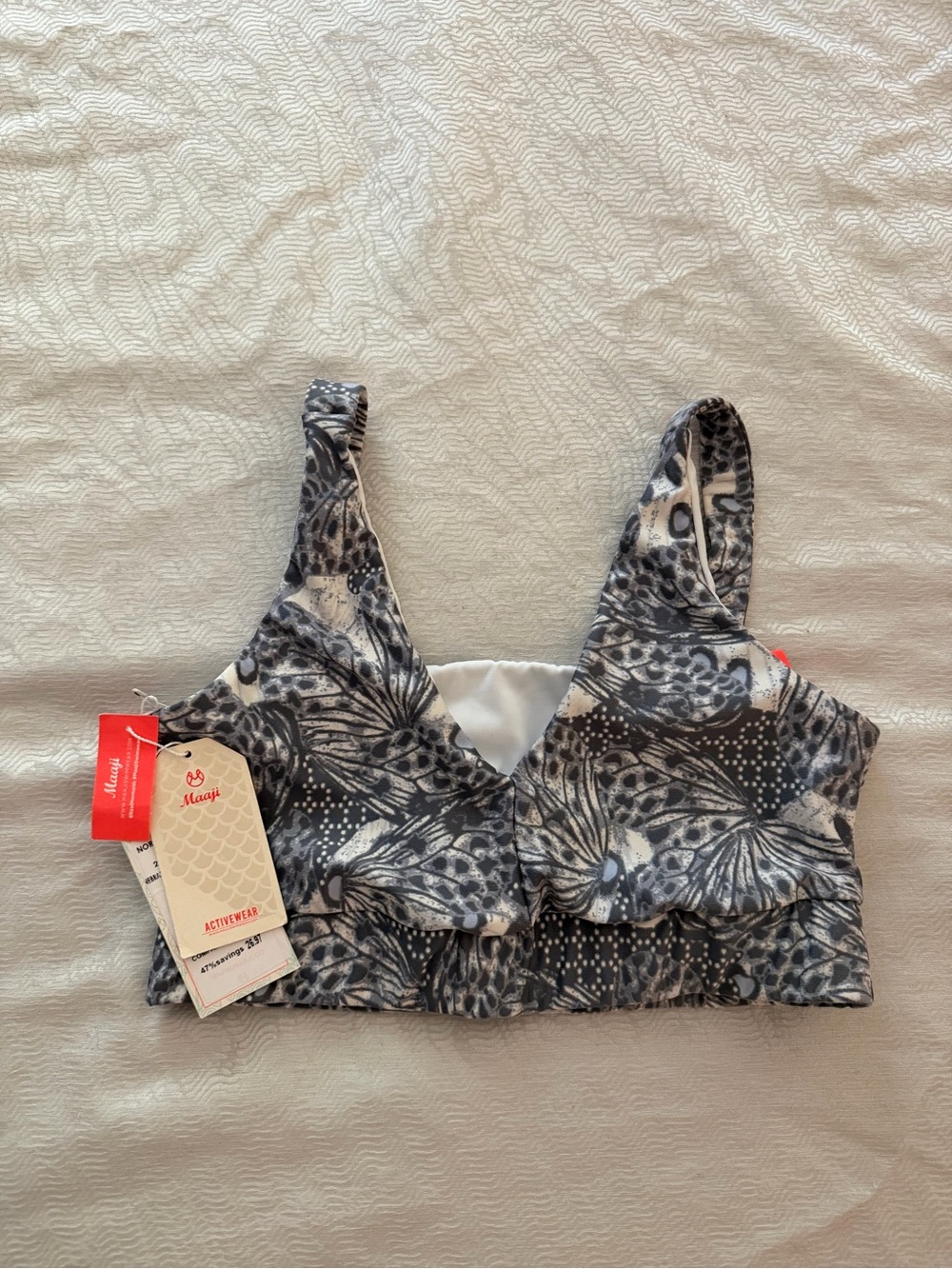 Maaji Black & White Butterfly-Print Ruffle Bikini Top